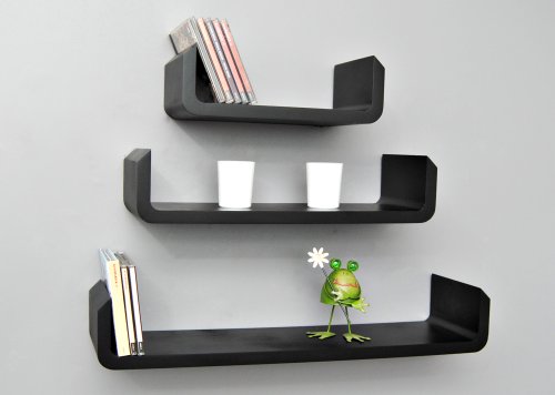 TS-Ideen Set von 3 schwarz Wandregal aus Holz Design Regal für CD DVD - 8