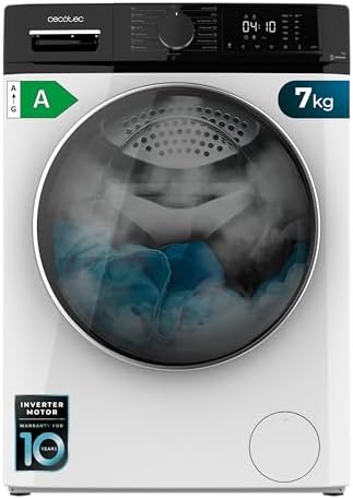 Cecotec Lavatrice Carica Frontale 7kg Bolero Dresscode 7610 Inverter A. Bianco, 1400 Giri/Min, Funzione Vapore, Motore Inverter Plus, 15 Programmi, Classe A, Display LED, Sistema Antischiuma