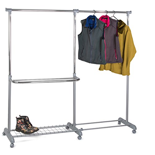 Oramics ausziehbarer und höhenverstellbarer Teleskop Garderobenständer mit Rollen und Schuhablage - 2