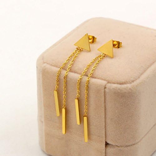 Fashion Triangle Tassel Titanium Steel Anti-allergic Long Tassel Retro Earrings,Gold