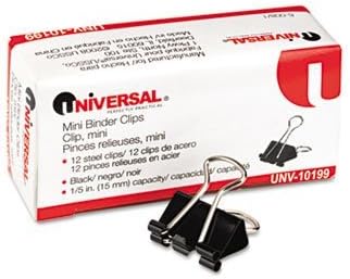 Universal® - Mini Binder Clips, Steel Wire, 1/4" Cap., 1/2" Wide, Black/Silver, Dozen - Sold As 1 Dozen - Triangular design provides strength and compression.