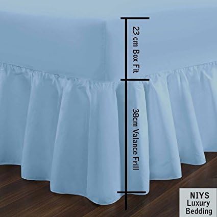 BuyJoy 100% Egyptian Cotton Finest Frilled Valance sheets Fitted Single - Double - King - Super King Size Bedding Bed Sheet & Pillow Pair Case (Sold Separately) (Super King, Sky Blue)