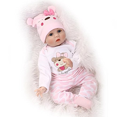 Fachel Reborn Baby Doll realistic baby dollsVinyl Silicone Babies 55cm 22inch Doll Newborn real baby doll Life Like Reborn Pacifier Doll Lovely pink dress round dolls