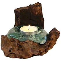 Kinaree Windlicht Mit Glas - 20cm Teelicht Teak Wurzelholz