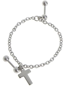 Langhantel Ohr Piercing w / Kette Überqueren baumeln Ohrring