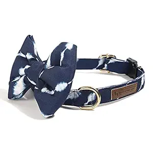 Heads Up For Tails Indian Collective Fabric Collar for Dogs with Free Bow Tie - Indigo Navy - L