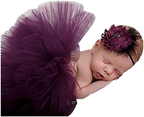 Newborn Baby Girls Photography Prop Purple Headband Tutu Skirt