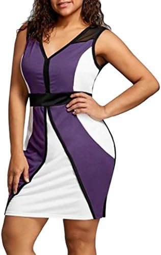 Quistal Women's Vintage V Neck Ruffle Tight Wrap Club Midi Party Plus Size Bodycon Dress Business Style Mini Dress (3XL, Purple)