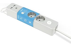 Garza Konstrukcja 3 gniazd i 2 porty USB z przełącznikiem, kabel 1,4 m, płaskie gniazdo, ochrona przed dziećmi szara