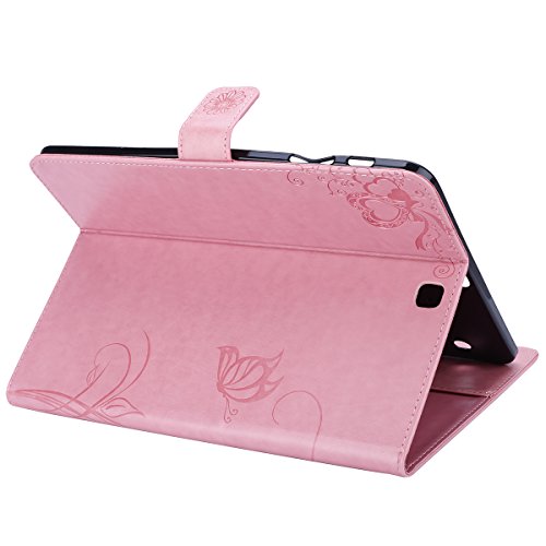 Galaxy Tab S2 9,7 Hülle Case,Samsung Galaxy Tab S2 9,7 Leder Tasche Brieftasche Schutzhülle,Ukayfe Prägung Schmetterling Blumen Malerei Muster PU Lederhülle Flip Wallet Case im Bookstyle Cover Hüllen Lederhülle Schale Stand Ständer Etui Karten Slot Smart Shell Cover Schutzhülle Etui Tasche für Samsung Galaxy Tab S2 9,7 Zoll T810N/T815N/T819N/T813N , Hell Rosa - 4