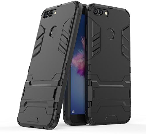 UKDANDANWEI Huawei P smart / Enjoy 7S New Armour Tough Style Hybrid Dual Layer Armor Defender PC Hard Cases with Stand [Shockproof Case] for Huawei P smart / Enjoy 7S - Black