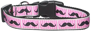Mirage Pet Products Pink Striped Moustache Ribbon Dog Collar Large