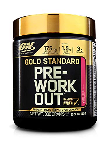 Optimum Nutrition ON Gold Standard Pre Workout en Polvo con Creatina Monohidrato, Beta Alanina, Cafeína, Citrulina y Vitamina B, Sandía, 30 Porciones, 330 gr