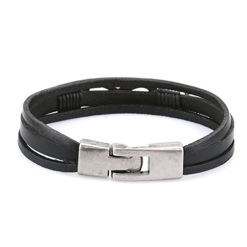 Pridot Freundschaft Bänder Accessoires Schwarz Unisex Leder Armband Infinity Factor Armreif Tribal Manschette mit Retro Legierung Haken - 2