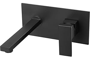 VALAZ Grifo Lavabo Negro Mate Empotrado | Grifo Lavabo Monomando, Mezclador Agua Fría y Caliente, Ahorro de Agua | Instalación Fácil y Rápida | Latón, Inoxidable, Cuadrado, Serie Tajo