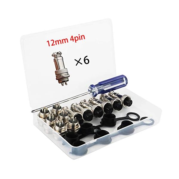 RUNCCI Aviation Stecker, 6X 12 mm Gewinde 4 Pin Weiblich Metall Aviation Draht Stecker + 6X 12 mm Gewinde 4 Pin Metall Aviation Draht Stecker + 6 x Gummi Displayschutzfolie Gap,