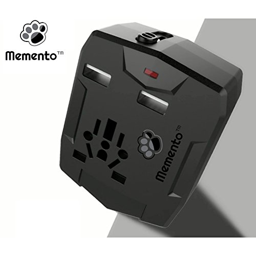Memento Multifunktionaler Weltraumadapter | ULTIMATE REISE ADAPTER | All-in-One POWER SUPPLY und PLUG CONVERTER mit intelligenter 2.5A FAST CHARGE Ausgabe | Dual USB Ports und eine eingebaute 6000mAh POWER BANK | Gleichzeitiges Wechselstrom- u. USB-Aufladen | Tragbarer USB-WANDSTECKER Kompatibel mit mehr als 150 Ländern, darunter Europa, Großbritannien, USA, Japan, Hongkong, Singapur, Thailand und Australien! (Black)
