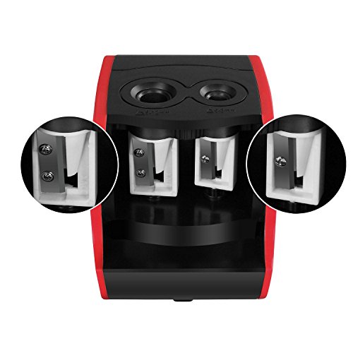Cobee Bleistiftspitzer elektrischer Anspitzer Spitzmaschine Pencil Sharpener Doppel-Spitzdose für Durchmesser 8 bis 12mm mit 2 Ersatzmesser (rot) - 2