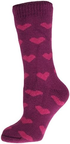 HeatGuard Ladies Supreme Thermal Socks Size 4-7 Purple Hearts 4-7