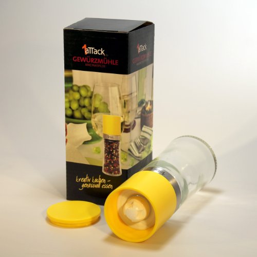 Pfeffermühle Salzmühle Gewürzmühle unbefüllt mit Keramik Mahlwerk in Geschenk Verpackung – 150ml – Höhe 16cm – gelb zitrone - 2