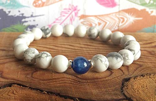 JEWEL BEADS Beautiful jewelry AAA++ Quality Howlite & Kyanite Bracelet, Healing Crystals, Yoga Mala Beads, Buddhist Meditation Jewelry 8mm Code- UKA-8387