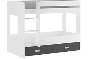 SHIITO | Modelo Chelsea - Litera con Cajonera | Blanco Veteado y Grafito - 95.6 cm (Largo) x 195.4 cm (Ancho) x 146.6 cm (Alto) | Primera Calidad y Alta Resistencia