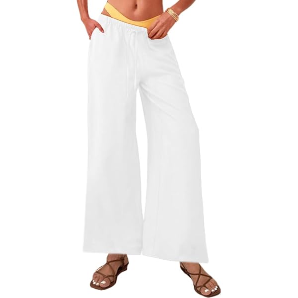 Pantaloni Donna Lino Elasticizzati - Gamba Larga, Leggeri E Comodi Per Estate, Spiaggia O Tempo Libero - Foto 8