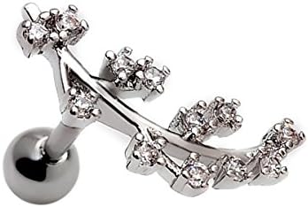 2 Pieces 16g Tree Branch Cz Cartilage Helix Upper Ear Studs Earrings Lobe Piercings Barbell 16 Gauges