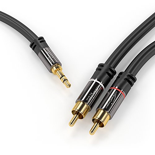 KabelDirekt Cavo RCA a Jack Y ([3m Coassiale Audio Stereo 2 Connettori RCA Maschio su 1 Connettore 3.5mm Jack Maschio, PRO Series] adatto per [collegare lo smartphone all'impianto hi-fi])