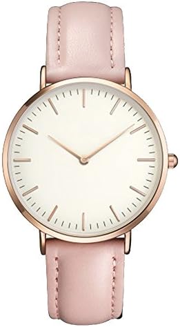 Women Ladies Thin Wrist Watches With Rose Gold Analog Quartz Fashion PU Leather Strap Watches (Pink)