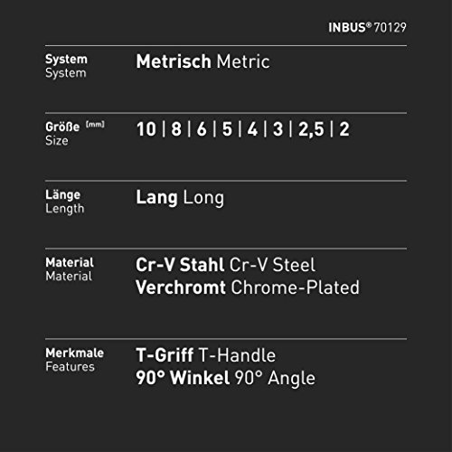 INBUS® 70129 Inbusschlüssel Satz / Set 2K T-Griffe 8tlg. 2-10mm| Made in Germany | Innensechskantschlüssel | Winkelschlüssel | 2mm | 2,5mm | 3mm | 4mm | 5mm | 6mm | 8mm | 10mm | metrisch - 2