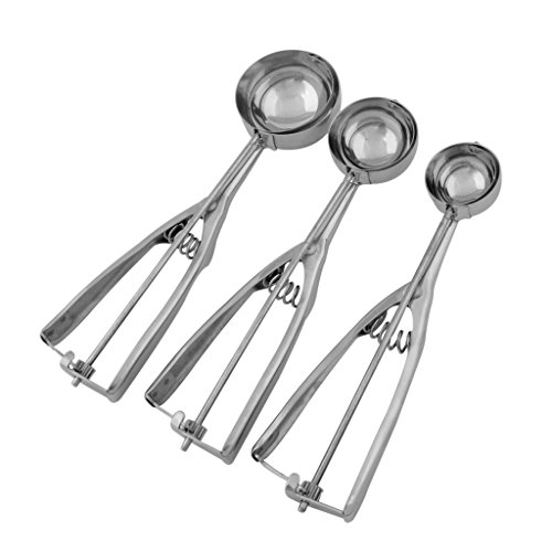vlunt Edelstahl Scoop für Ice Cream Mash Lebensmittel Löffel Küche Ball, edelstahl, Set of 3 (S M L)