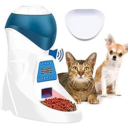 Jnwayb Distributeur Automatique pour Animaux Domestiques 6 repas Chien Chat Distributeur de Nourriture&Bol de remplacement, Contrôle de Portion et Enregistrement Vocal- Supporte Batterie et Adaptateur