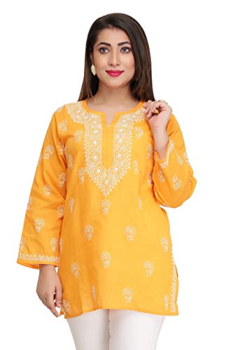 Ada Women's Cotton Top Tunic Hand Embroidered Lucknowi Chikankari Short Kurti A210717