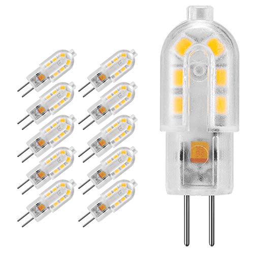 YUECUTE 10 x G4 LED Bulb 2W/200Lumen 12 * 2835 SMD Energy Saving Lamp 12V AC DC Equivalent to 20w Halogen Lamp Brightness Suitable for Living Room, Bedroom, Office Lighting (Warm White)