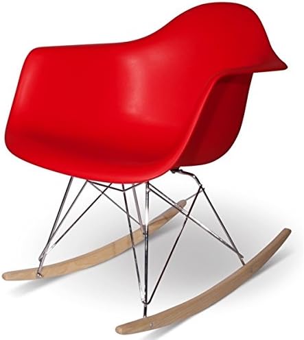 Charles Eames Style Red Plastic Retro Rocking Chair