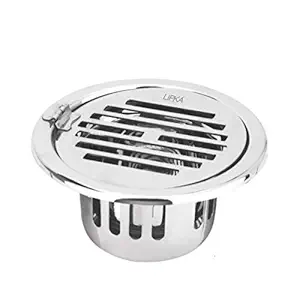 Lipka Stainless Steel Cockroach Trap - Round with Golden Classic Jali & Hinge Floor Drain (4 inches) Chomre Finish