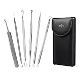 Anjou Blackhead Remover Kit Tool 6-in-1 Curved Tweezers Comedone Extractor Pimple Acne Whitehead Removal Antibacterial with Ergonomic Design