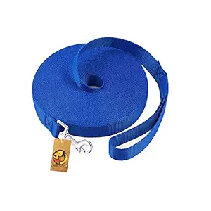 Foodie Puppies Strong Comfortable Hold Nylon Webbing Long Training Leash for Dogs with Strong Brass Hook (Blue, 1 Inch, 20Ft)