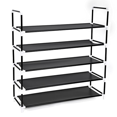 Songmics 5 Schicht Schuhregal Schuhständer aus hochwertigem Kunststoff, für 25 paar Schuhe 88 x 90 x 29 cm schwarz LSC05H