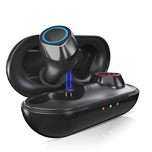 Auriculares Bluetooth, KUNGIX Bluetooth 5.0 Auricular Inalámbrico In-Ear Mini Twins Auriculares IPX5 Resistente al Agua con Caja de Carga Portátil Y Micrófono Integrado para iPhone y Android (KG03)