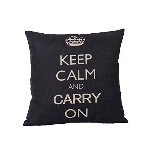 Zierkissenbezug 45 x 45 cm Leinenbaumwoll Kissenhülle Keep Calm and Carry On (Hauptfarbe Schwarz)