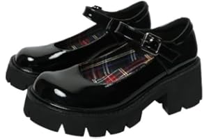 JXPXBAO Frauen klobige Plattform Mary Jane Schuhe Retro Schnallenriemen runde Zehen Flacher Mund japanische süße Lolita Schuhe