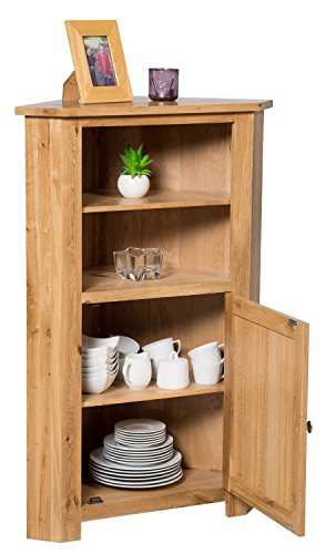 Waverly Oak Corner Storage Cabinet in Light Oak Finish | Low Cupboard with Shelf | Solid Wooden Unit
