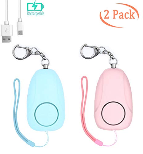 Autbye Safesound - Allarme personale da 130 dB, ricaricabile, con portachiavi, dispositivi di protezione personale per donne, bambini, ragazze, anziani e lavoratori notturni (2 pezzi)