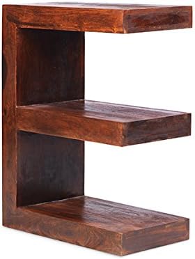 Cuba Sheesham Cuba Solid Sheesham Chunky Wood E-Shaped Open Display Unit , Honey Brown, H 70 x W 53 x D 30 cm