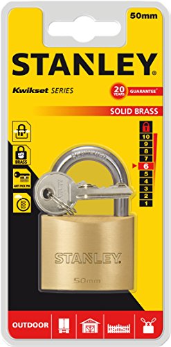 STANLEY Solid Brass Vorhangschloss 50 mm mit Standard-Bügel, 3 Schlüssel, S742-032, Schloss, Bügelschloss - 3