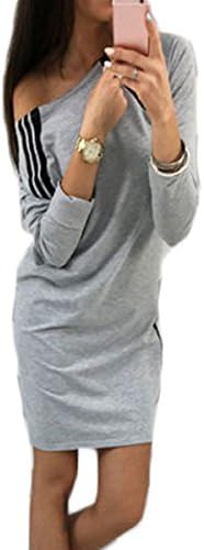 Fanmay Women's Elegant Long Sleeve Solid Colors Side Zipper Party Summer Dress Evening Skirts Loose Casual Dress (L, Grey)