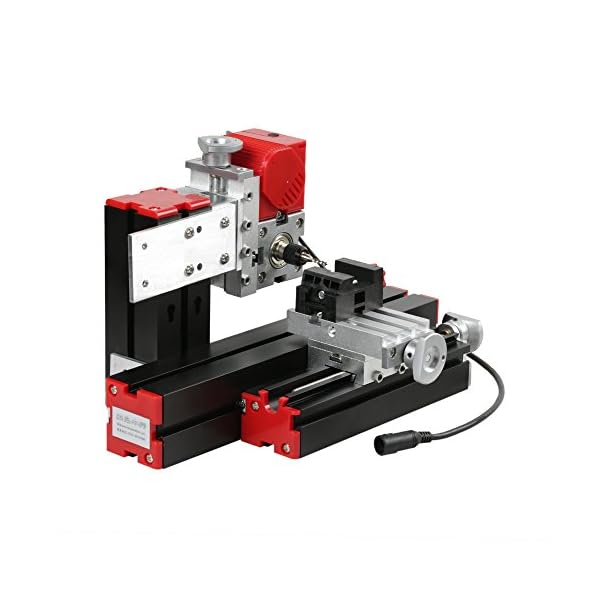 KKmoon Mini DIY 6 in 1 Drehmaschine aus Aluminiumlegierung + Zinklegierung, Multifunktionale Fräsmaschinen Sägemaschine Schleifer Bohrer Drehbank 100-240V 48W Rot und Schwarz – Bild 3