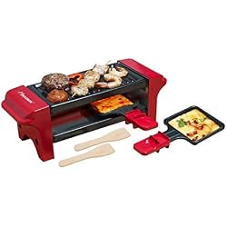 Bestron Mini Gril raclette, Pour 1 à 2 personnes, Revêtement anti-adhésif, 350 W, Rouge/Noir